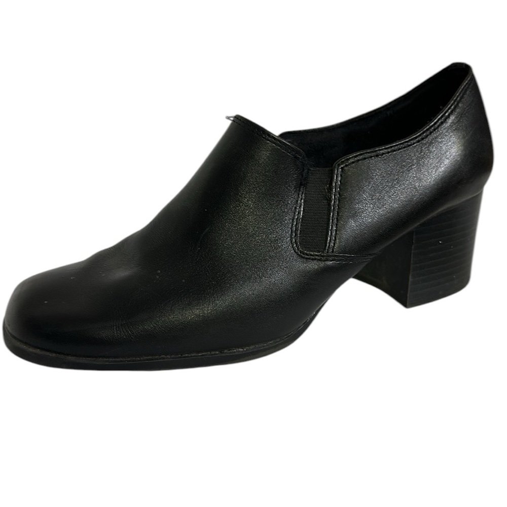 Thom McAn Black Leather Slip On 2 Inch Heel Loafers Business Casual Womens 8.5